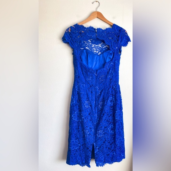 Monique Lhuillier Royal Blue Floral Lace Never Let You Go Sheath Dress Formal 4 - Picture 8 of 10